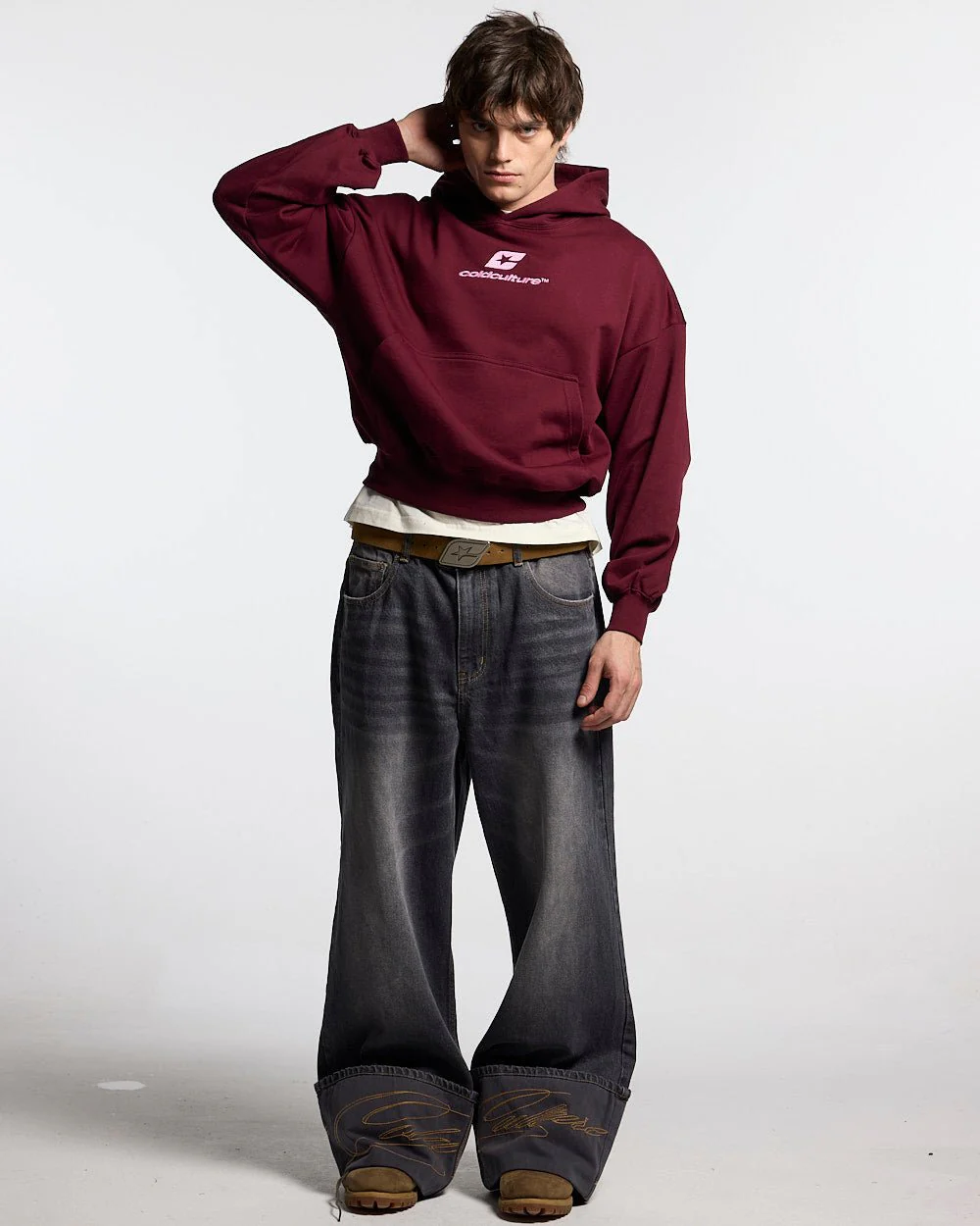 CURVED HOODIE WINE RED - Image 4