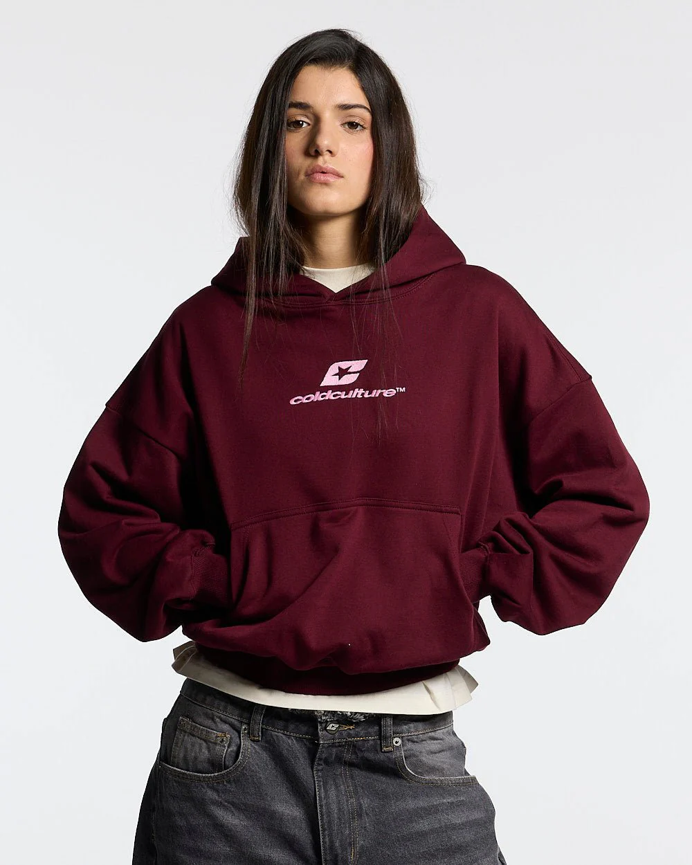 CURVED HOODIE WINE RED - Image 6