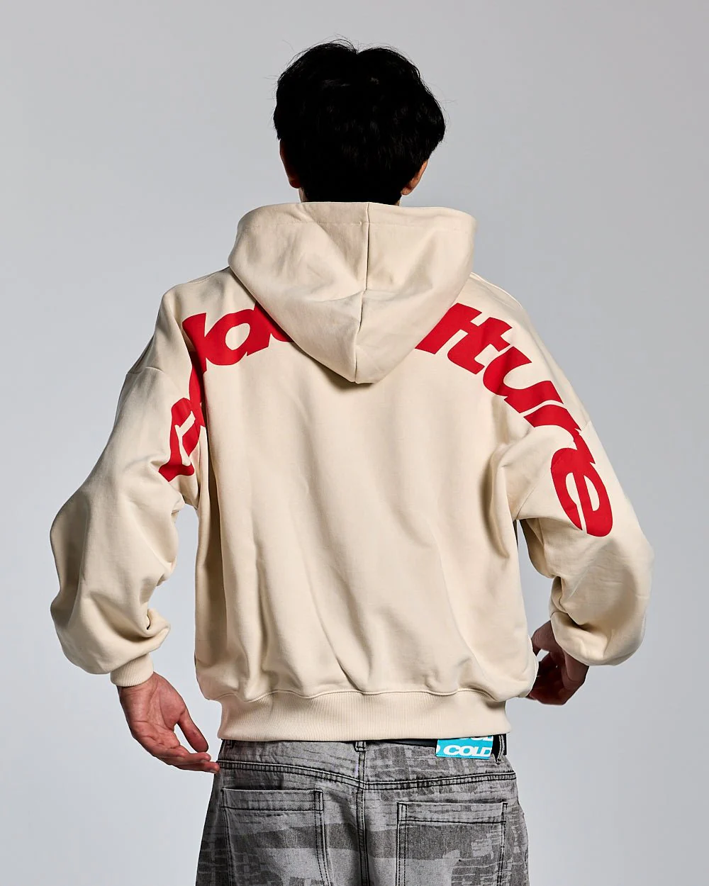 CURVED ZIP HOODIE CREAM - Image 5