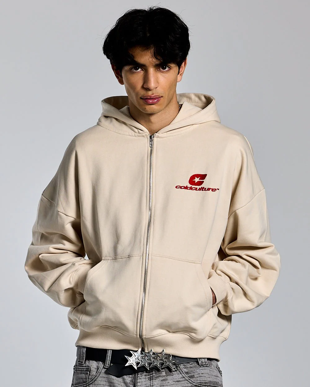 CURVED ZIP HOODIE CREAM - Image 6